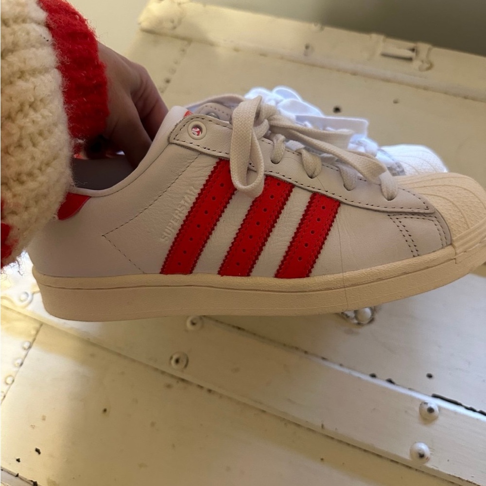 Adidas White Sneakers with Red Accents